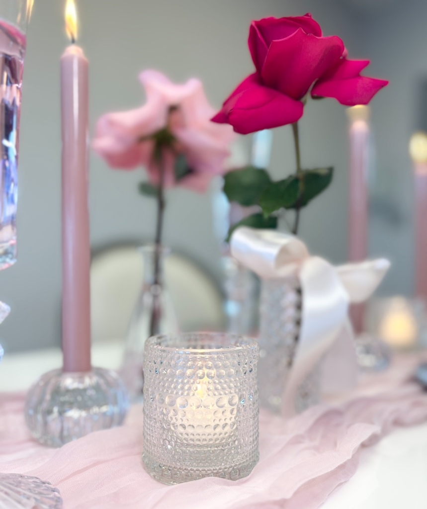 Votives for cute Galentine's Day tablescape