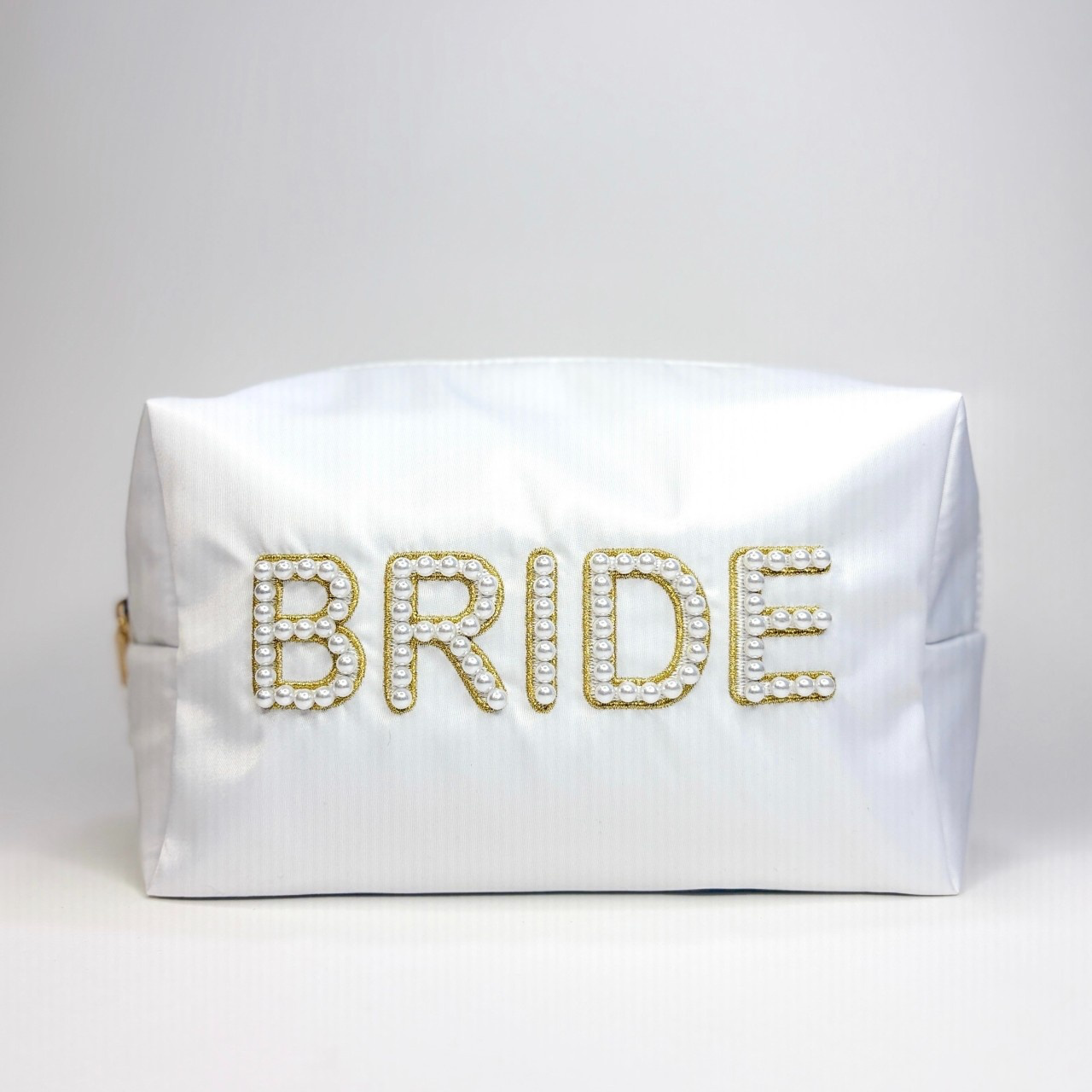 pearl-embellished bridal cosmetic bag