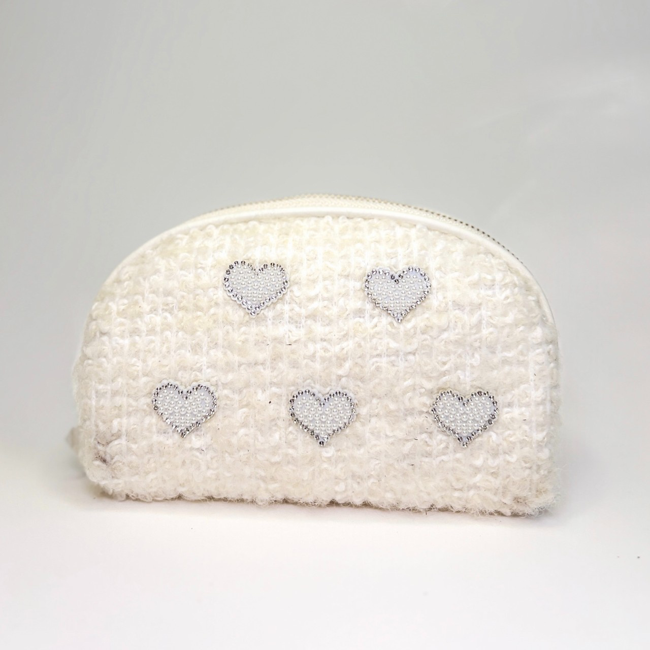 Tweed bridal pouch with cute hearts