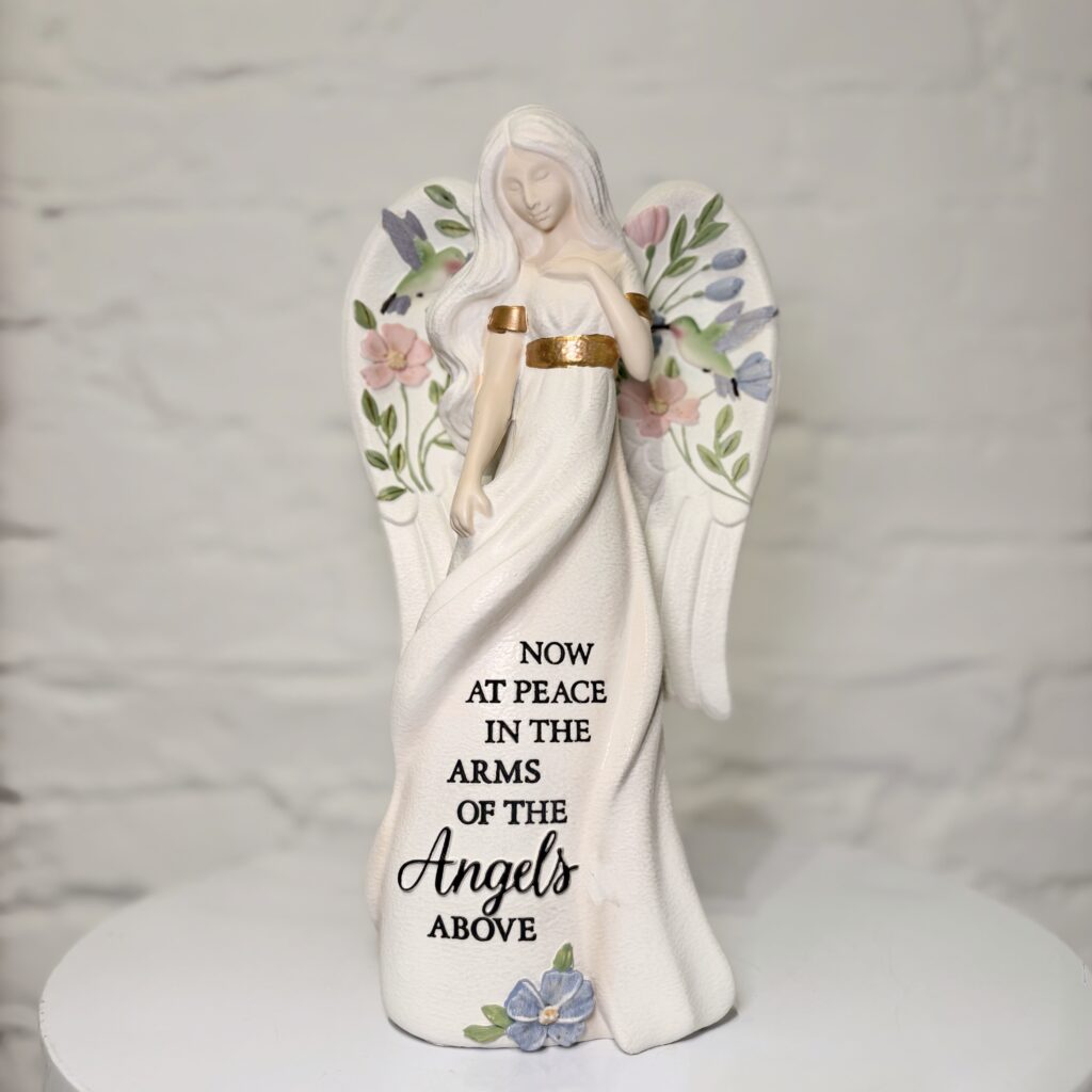 now at peace in the arms of the angels sympathy angel keepsake