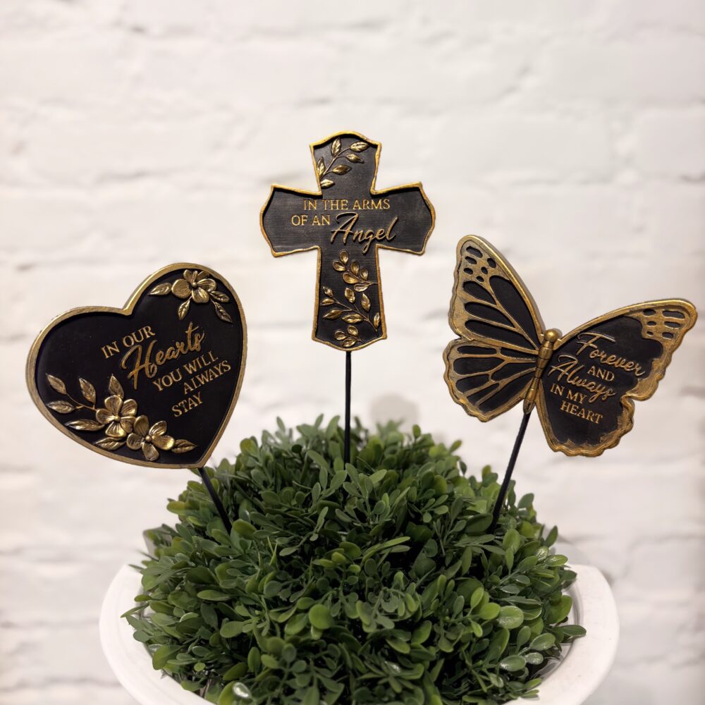 Beautifully detailed keepsake picks are designed to offer a small message of comfort, remembrance, and love during difficult times. Simply choose your preferred style to be added into your sympathy flowers by the Flower Crew.