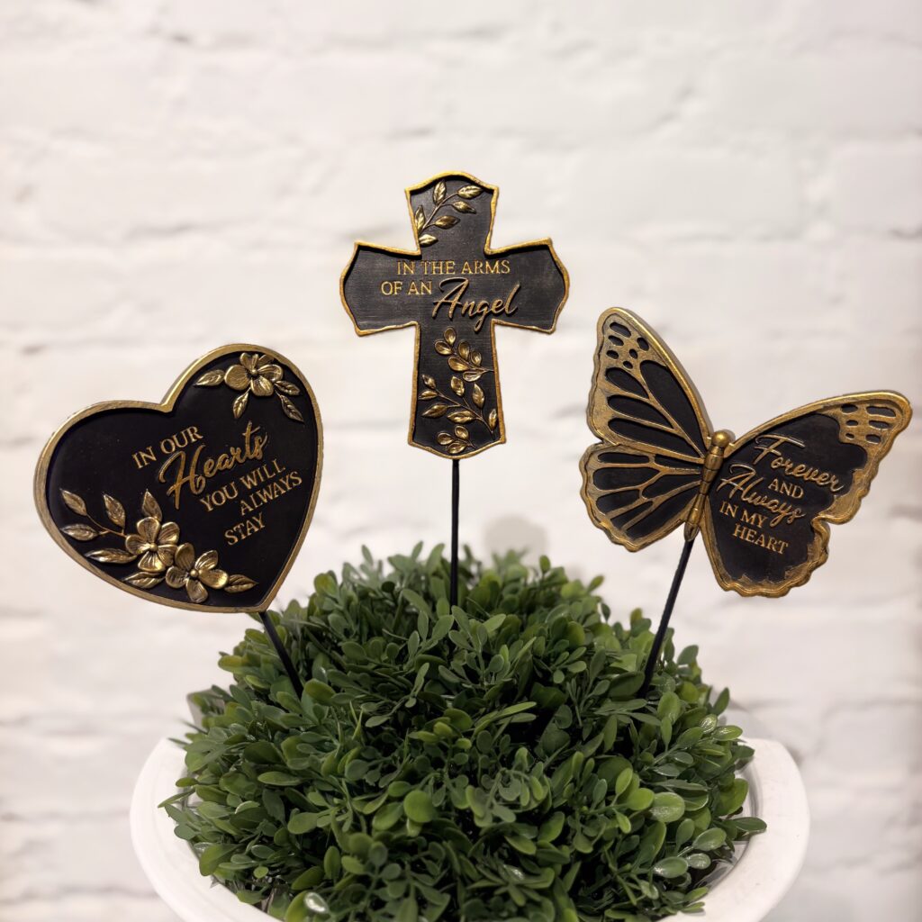 Beautifully detailed keepsake picks are designed to offer a small message of comfort, remembrance, and love during difficult times. Simply choose your preferred style to be added into your sympathy flowers by the Flower Crew.
